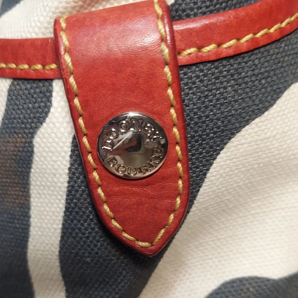 Dooney & Bourke Zebra Canvas Tote Bag Red Leather Trim Safari Large READ DESC